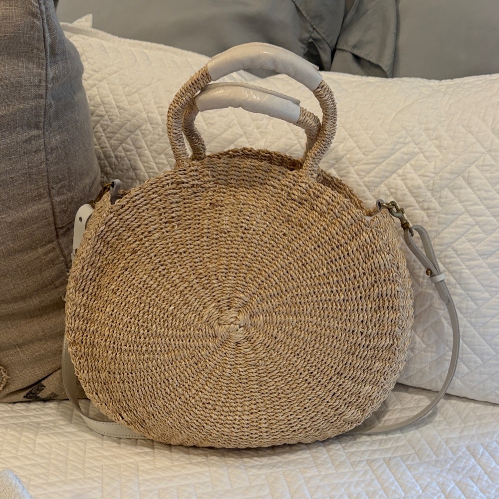 Clare V. Circle Woven Handbag with White Accents
